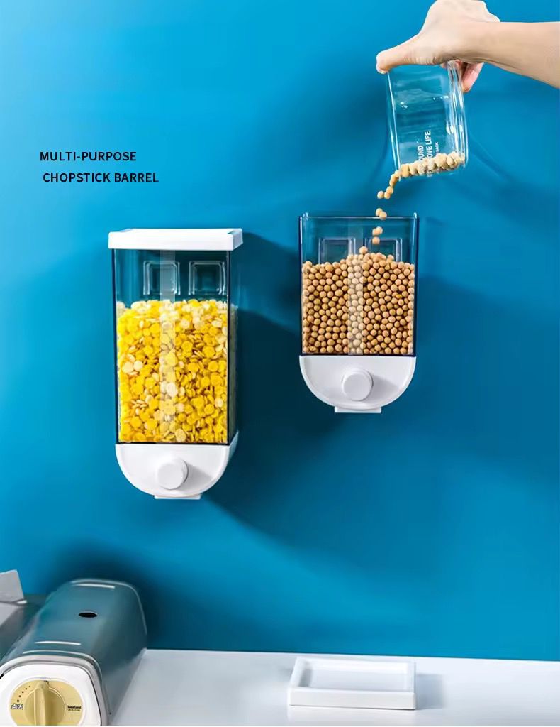 1kg (single pc) Wall Mounted Separate Rice Bucket Kitchen Cereal Dispenser Transparent Grain Jar Food Storage Box Container Sealed Tanks