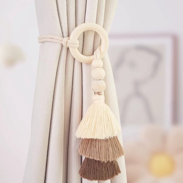 2pcs Tassel Curtain Tie Backs Wooden Bead