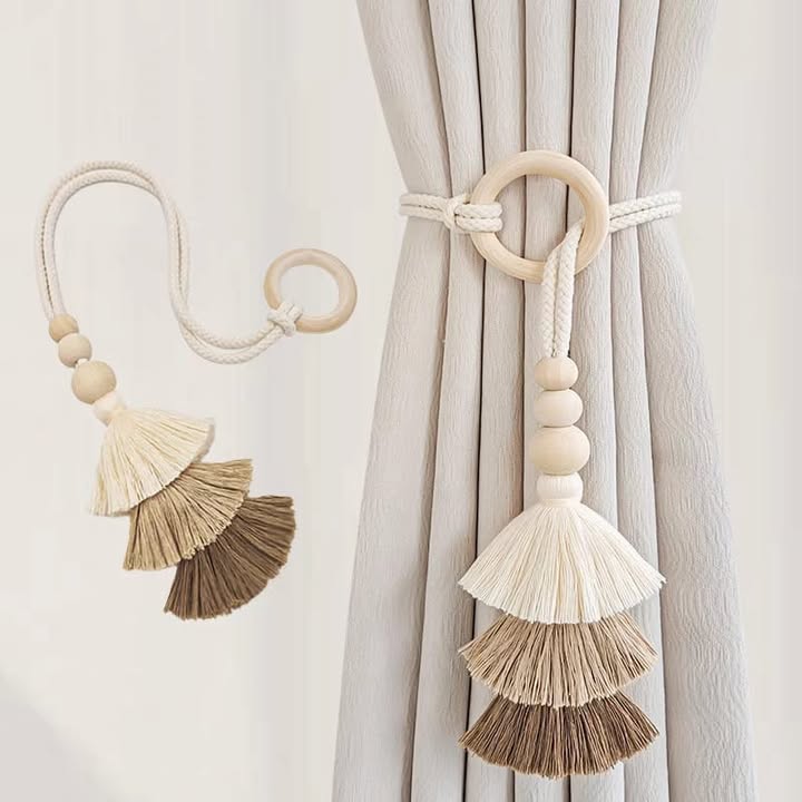 2pcs Tassel Curtain Tie Backs Wooden Bead
