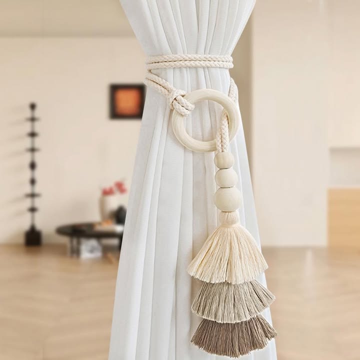 2pcs Tassel Curtain Tie Backs Wooden Bead