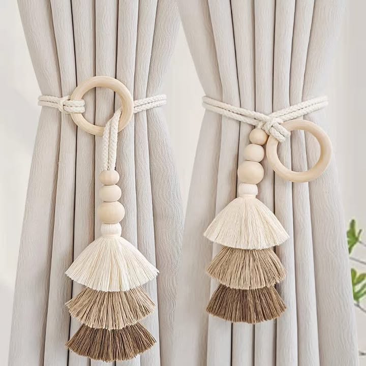 2pcs Tassel Curtain Tie Backs Wooden Bead
