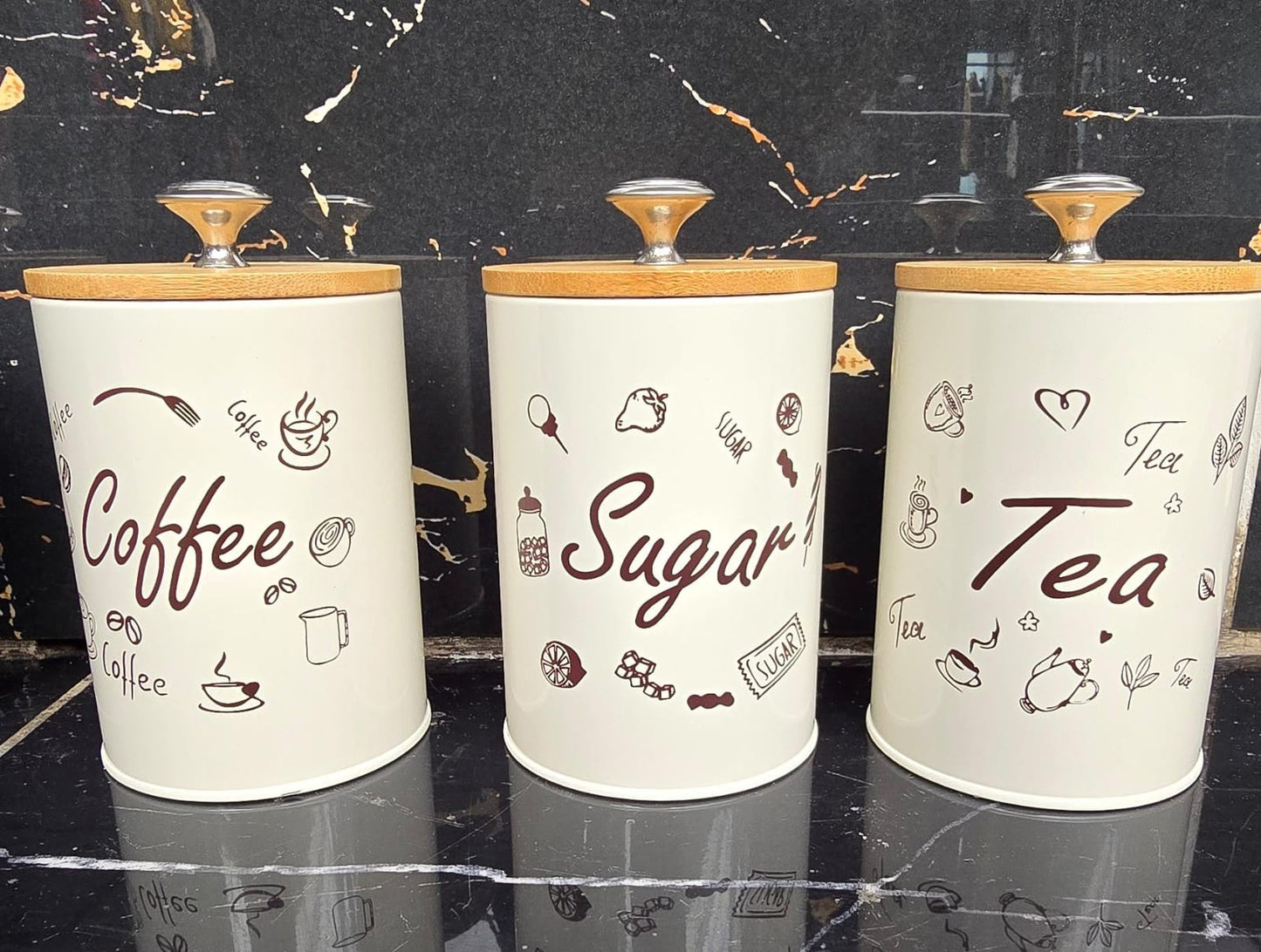 3pc Alloy  Canister Set with Bamboo Lid