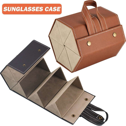 Sunglasses Organizer Box / Folding Portable Glasses Travel PU Leather Case