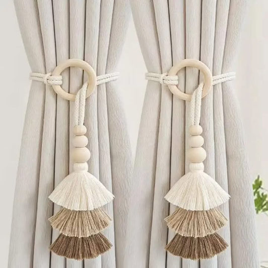 2pcs Tassel Curtain Tie Backs Wooden Bead